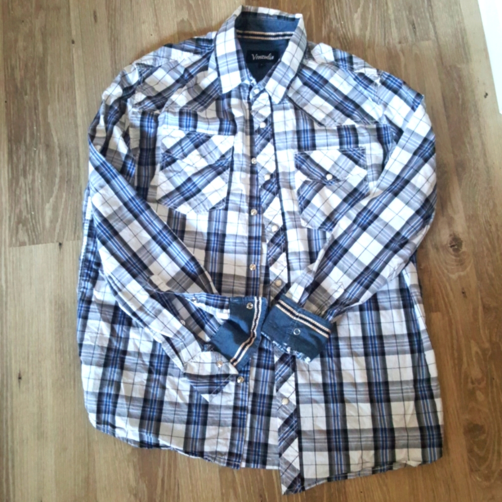 Men's Western Snap Shirt Long Sleeve plaid/Large